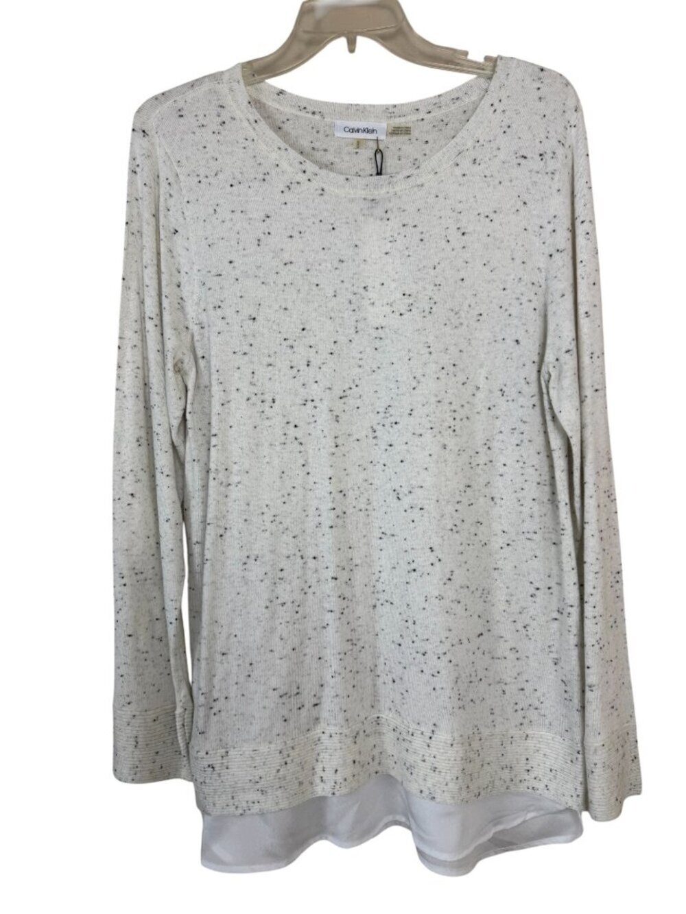 Calvin Klein NEW Ivory Speckled Sweater Layed Look Size M Wool Blend Lightweight